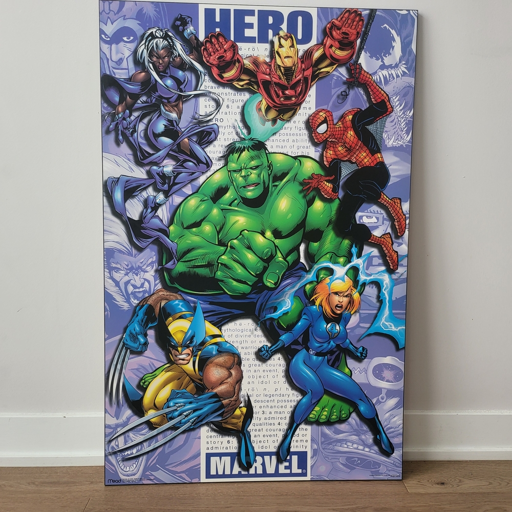 Rare 2001 Marvel HERO Superhero Wooden Poster